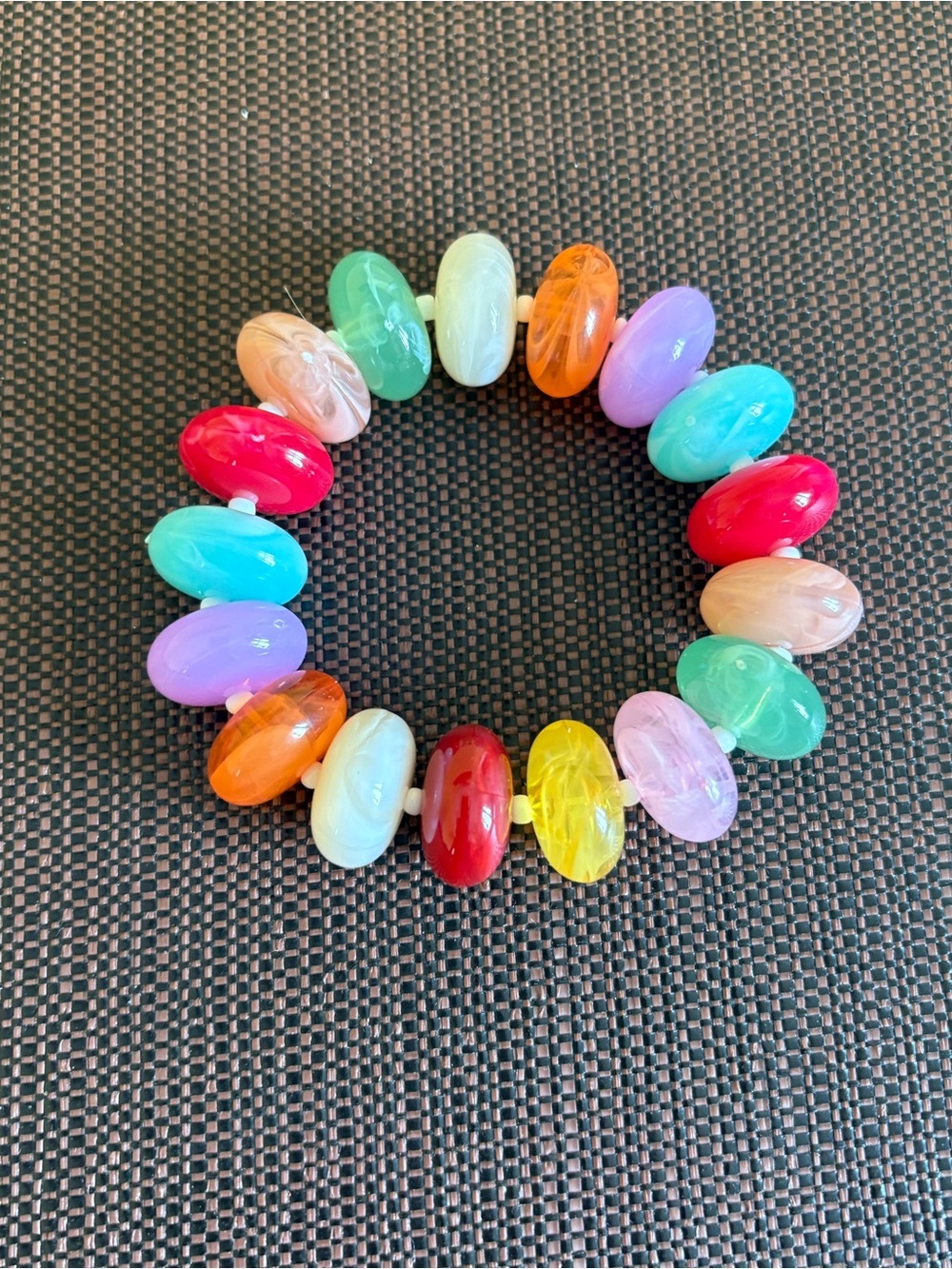 New! Chunky Stretch Bead Resin Statement Rainbow Multi Colored Bracelet